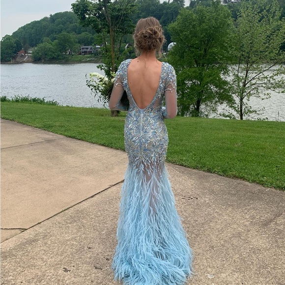 Jovani couture Light Blue Embellished Long Sleeve Pageant Dress - Picture 3 of 4